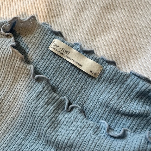 Oak + Fort Blue Crop Top w Lettuce Sleeves - Picture 3 of 5